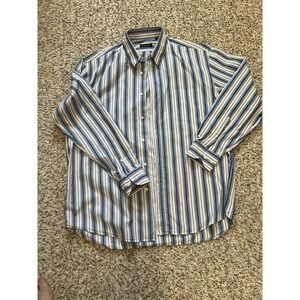 Canali  Cotton Mens Dress Sz XL Italy Long Sleeve Button Down Blue Striped
